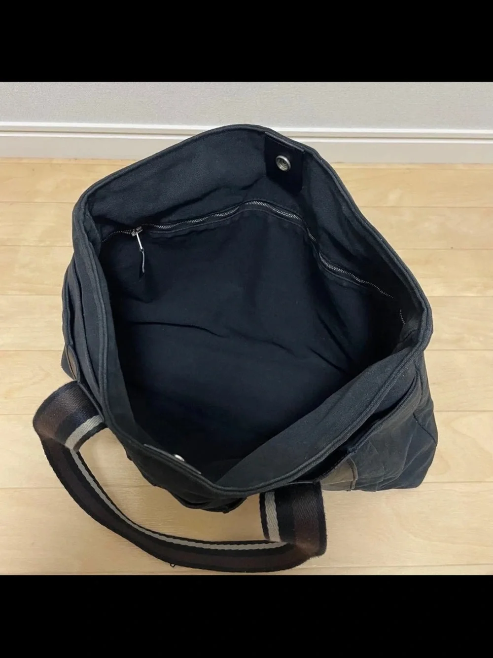 Hermes Black Tote with Striped Webbing Handles